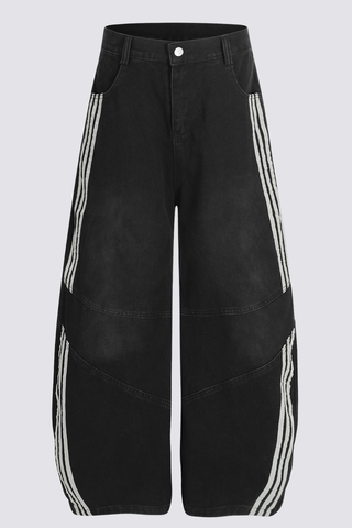 Concrete Drift Stripe Barrel Jeans In Black