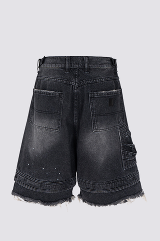 Crash Shell Deconstruct Fringe Capri Jeans In Black