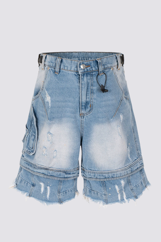 Crash Shell Deconstruct Fringe Capri Jeans In Blue