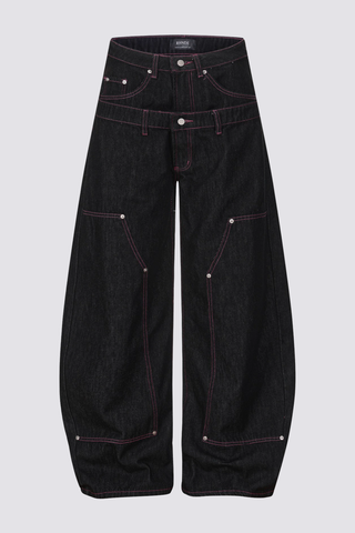 Drift Abrasion Barrel Double Waistband Jeans