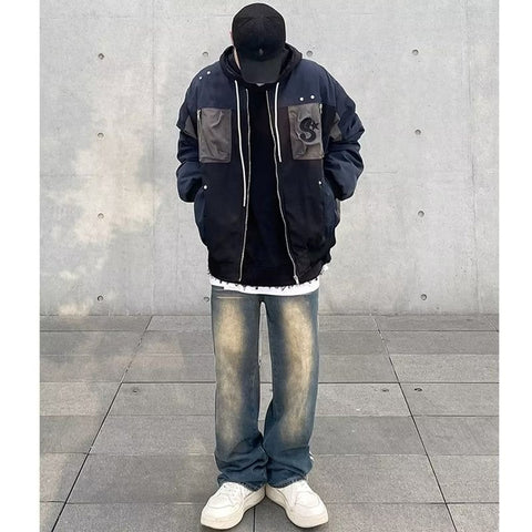 Men Jeans Retro Washed Distressed Loose Straight Jeans