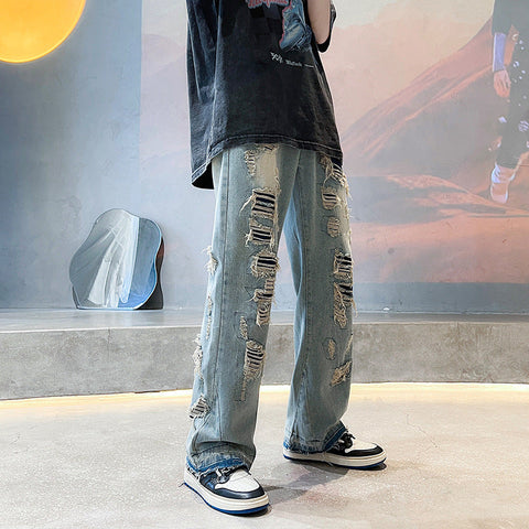 Men Jeans Ripped Jeans Men's Summer Straight-Leg Pants Loose Wide Leg Pants