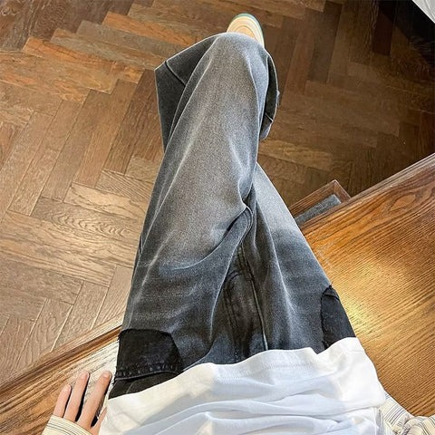 Men Jeans Washed-out Vintage Jeans Autumn Loose Casual Wide-Leg Straight Pants