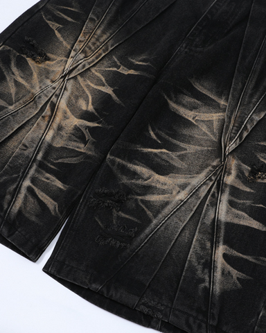 Vintage Washed Panel Stitch Denim Shorts