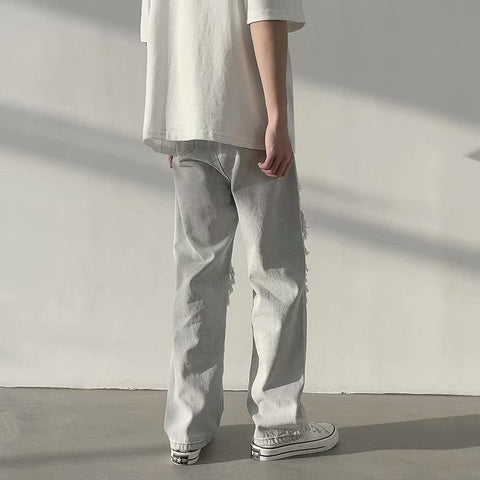 Men Jeans Ripped Jeans Men's Summer Wide-Leg Casual Pants Straight Loose Pants