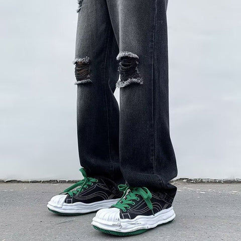 Men Jeans Ripped Jeans Men's Summer Retro Men's Black Trousers Loose Straight