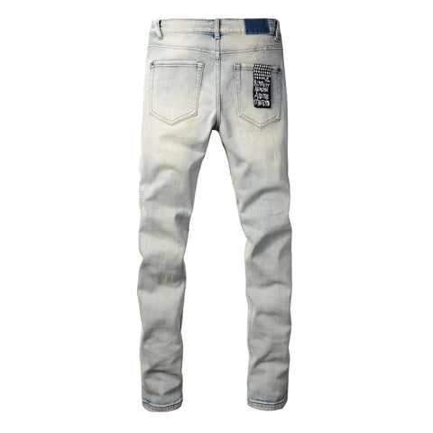 KSUBI Jeans Slim Fit Casual Stretch Ripped Jeans