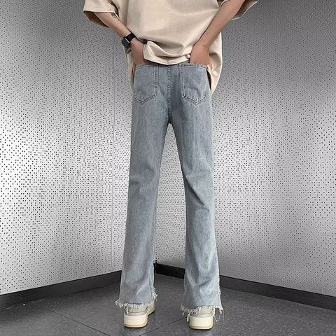 Men Jeans Raw Hem Ripped Skinny Jeans Summer Baggy Straight Trousers