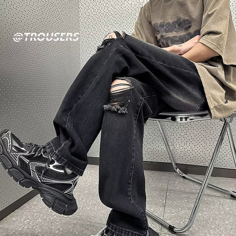 Men Jeans Ripped Jeans Men Vintage Oversize Straight Loose Pants