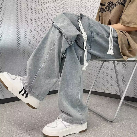 Men Jeans Cargo Jeans Men's Autumn Retro Loose Straight Casual Trousers