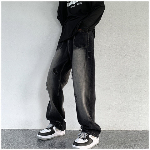Men Jeans Ripped Jeans Men's Autumn Retro Loose Straight Trousers