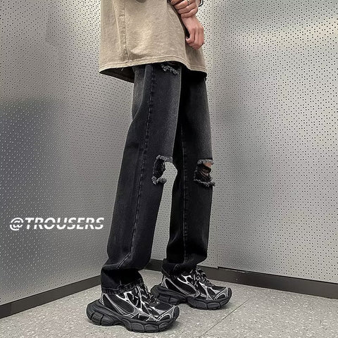 Men Jeans Ripped Jeans Men Vintage Oversize Straight Loose Pants
