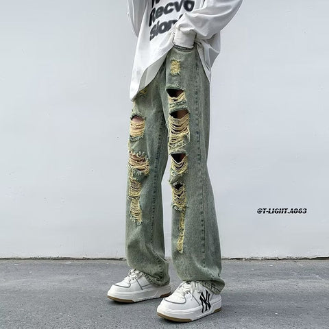 Men Jeans Washed Jeans Summer plus Size Ripped Trousers