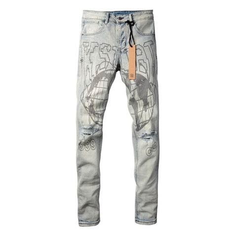 KSUBI Jeans Slim Fit Casual Stretch Ripped Jeans