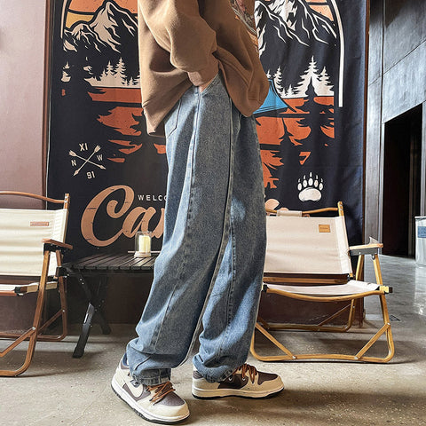 Men Jeans Fall Baggy Straight Trousers Wide Leg Trousers