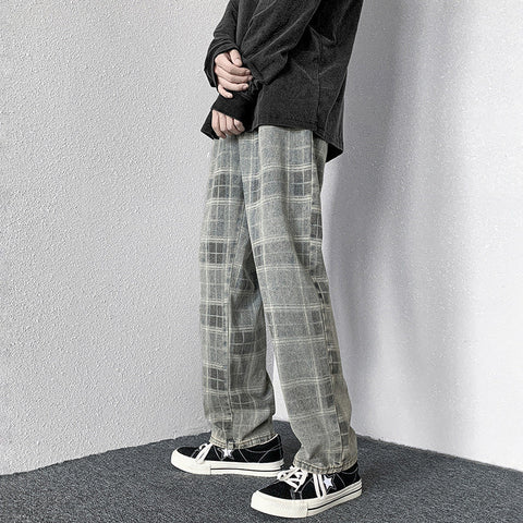 Men Jeans Autumn Loose Straight Wide Leg Pants Retro Trousers