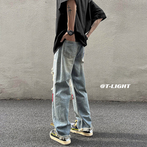 Men Jeans Ripped Jeans Men's Summer Retro Hiphop Wide Leg Pants
