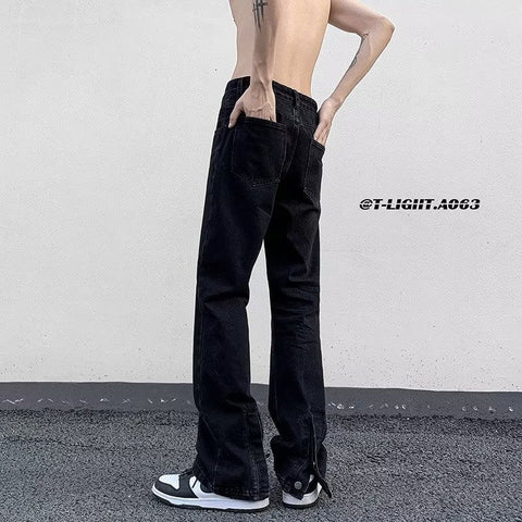 Men Jeans Washed Worn Jeans Men's Straight Loose Flared Pants