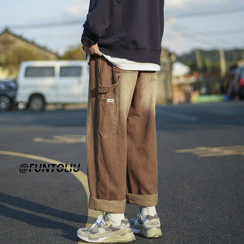 Men Jeans Washed Cargo Pants