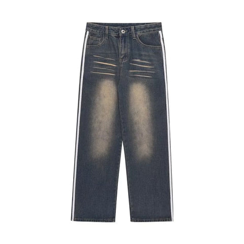 Men Jeans Retro Washed Distressed Loose Straight Jeans
