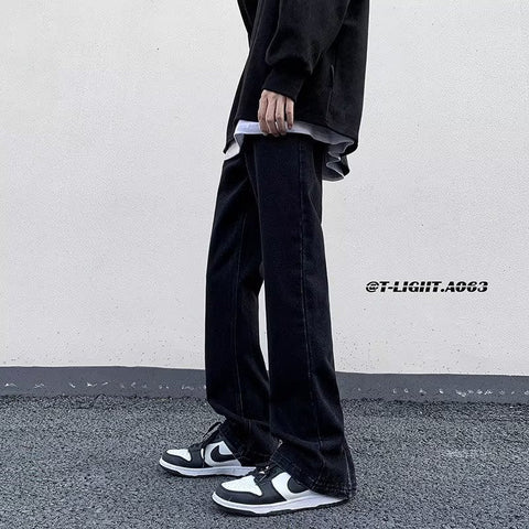 Men Jeans Washed Worn Jeans Men's Straight Loose Flared Pants