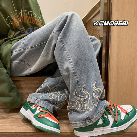 Men Jeans Men's Spring and Autumn Retro Distressed Straight Loose Casual Pants