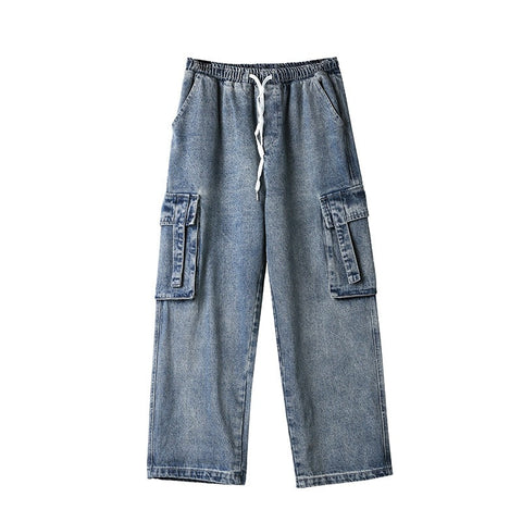 Men Jeans Cargo Jeans Men's Straight Loose Wide Leg Pants Retro Trousers