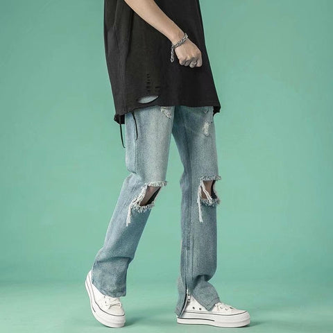 Men Jeans Ripped Jeans Men's Summer Hip Hop Zipper Pants