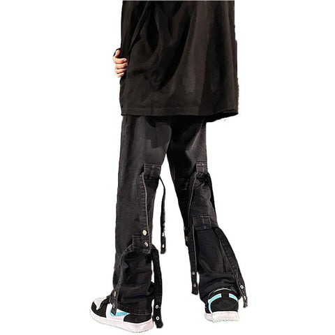 Men Jeans Spring and Autumn Straight Loose Hiphop Bandage Vibe Jeans