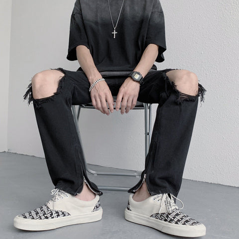 Men Jeans Ripped Jeans Men's Summer Loose Straight Wide Leg Pants