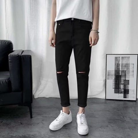 Men Jeans Summer Thin Black Ripped Jeans