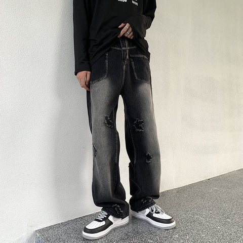 Men Jeans Ripped Jeans Men's Autumn Retro Loose Straight Trousers