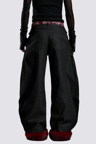 Path Fire Fur Barrel Jeans Black