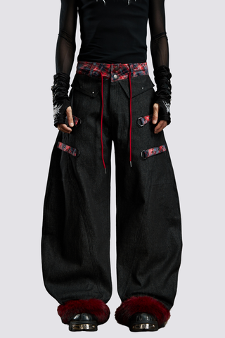 Path Fire Fur Barrel Jeans Black
