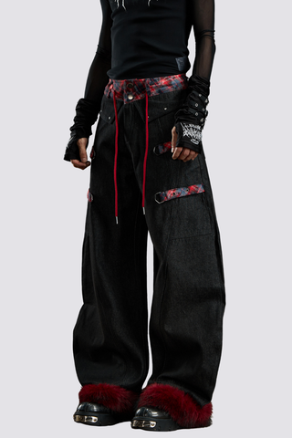 Path Fire Fur Barrel Jeans Black