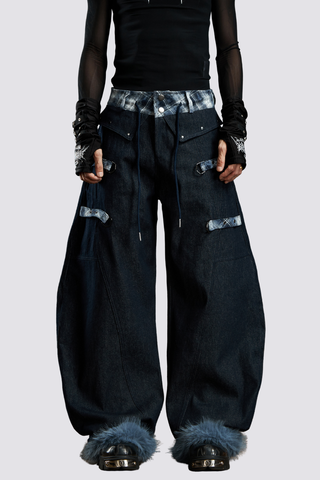 Path Fire Fur Barrel Jeans Blue
