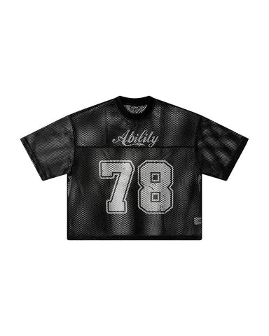 Black Mesh Number Print V-Neck T-Shirt