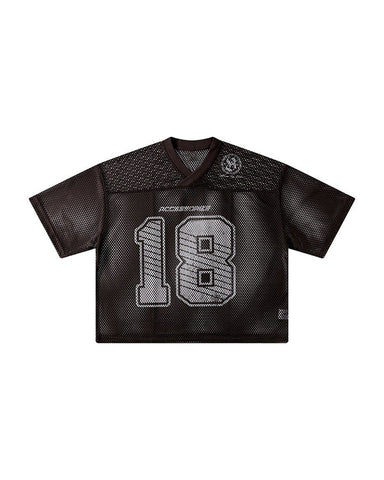Black Mesh Number Print V-Neck T-Shirt