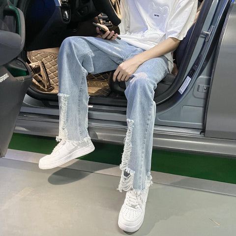 Men Jeans Ripped Jeans Men's Loose Straight Flare Pants
