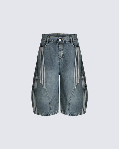 Side Stripe Panel Seven-Length Denim Pants