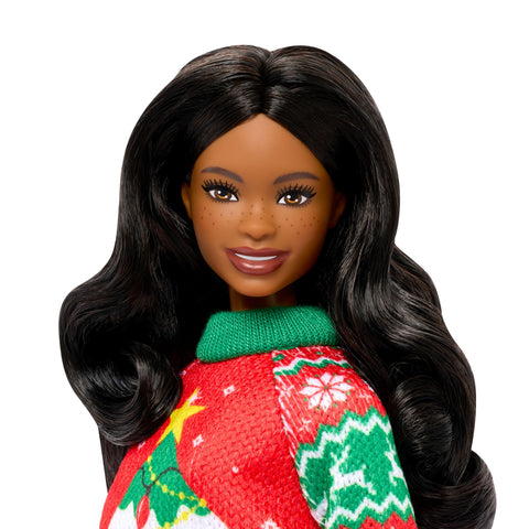 Barbie Holiday Sweater Doll with Long Brunette Hair