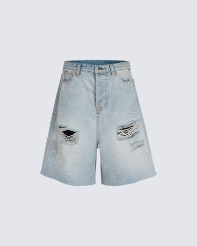 New Light Washed Distressed Denim Shorts