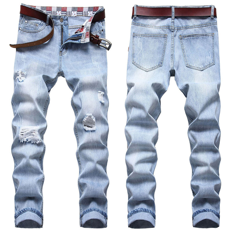 Mens Fashion Jeans Ripped D667#