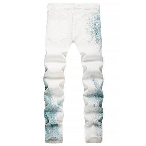 Mens Fashion Jeans Blue ink splash 1321#