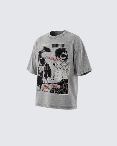 Vintage Washed Skull Graphic Oversized T-Shirt