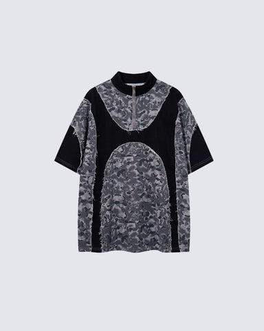 Retro Distressed Camo Zip-up Shirt
