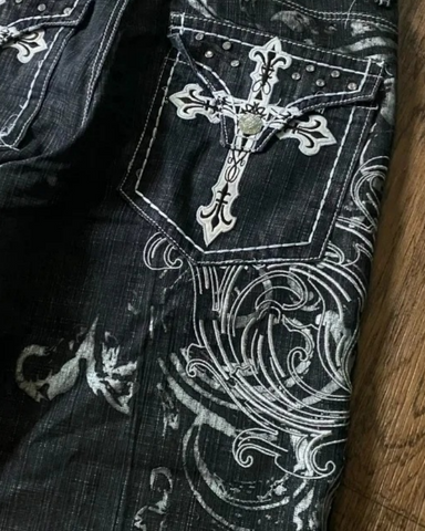 Retro Distressed Heavy-Duty Design Printed Shorts