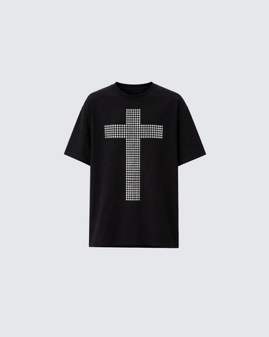 Vintage Cross Rhinestone Black Short Sleeve T-Shirt