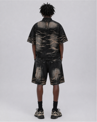 Vintage Washed Panel Stitch Denim Shorts